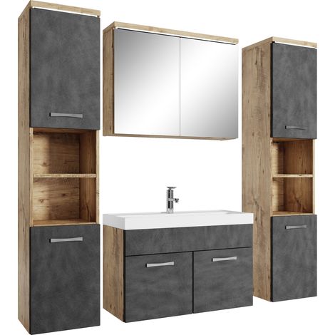 Mobile da bagno Paso XL 80cm Rovere Castagno con Grigio - armadio mobiletto