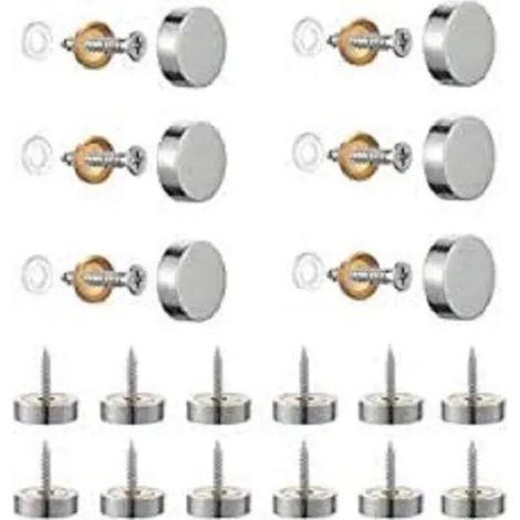 20 vis à miroir en acier inoxydable brossé avec capuchons décoratifs pour miroirs. tables. plaques de salle de bain. armoires. panneaux de verre (argent) (12 mm) Shibaod (1/2)