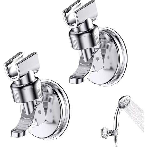 2 Pièces Support Douchette Ventouse, Support de Douche à Rotation 360 °, Support de pomme de douche réglable amovible, Convient pour la salle de bain de l'hôtel, pas besoin de percer (Argent) (1/5)