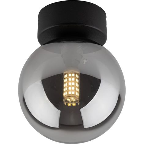 Plafonnier métal verre fumé G9 Ø 12 cm rond noir graphite moderne