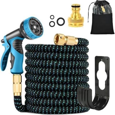 Dehnbarer Gartenschlauch mit 1/2"- und 3/4"-Adaptern, 10 Bewässerungsmodi, strapazierfähiger, dreifach dicker Latex-Anschlusstasche (100 Fuß) (1/5)
