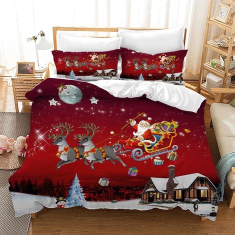 Housse de Couette Noël 200x200 cm Parure de lit Noël pour Enfants Set de décoration de Noël Housse de Couette en Microfibre avec 2 Taies d'oreiller 50 x 75cm(C1) - 200x200 cm (1/5)