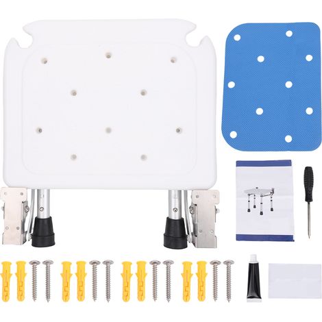 Siège de douche mural pliable, tabouret pliable à 5 niveaux de hauteur réglables, chaise de bain sans perçage, coussin antidérapant pour personnes âgées, femmes enceintes, aide à la mobilité. (1/5)