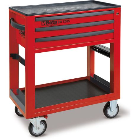 Chariot à Outils de Travail avec 3 tiroirs, Porte-Bouteille latéral intégré, Porte-Tournevis latéral et Assortiment de 189 Outils - Rouge (1/5)