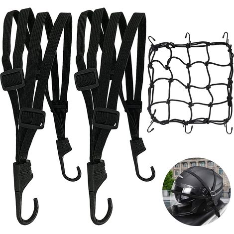 Tendeur De Bagages De Vélo Avec Crochet Réglable, Porte-Bagages, Sangle De Serrage Pour Moto Et Vélo (2 Sangles De Serrage Pour Moto + 1 Filet À Bagages) (1/5)