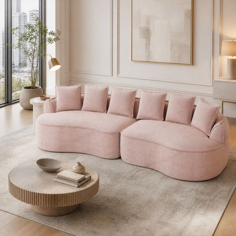 Canapé modulaire 320x114x67 cm rose en chenille avec méridienne profonde, accoudoirs larges et sans montage (1/5)
