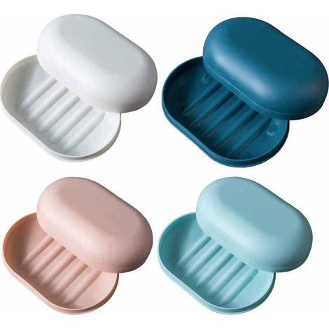 Lot de 4 porte-savon de voyage étanche avec couvercle - Rectangulaire, Multicolore, Plastique