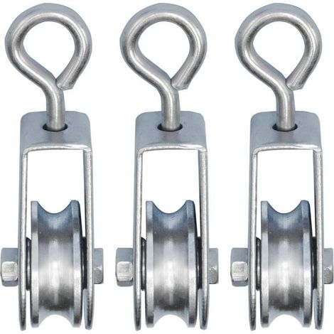 Lot de 3 mini poulies avec roulements à billes – Charge 30kg – Ø 28mm pour corde de 6mm – Acier galvanisé antirouille (1/4)