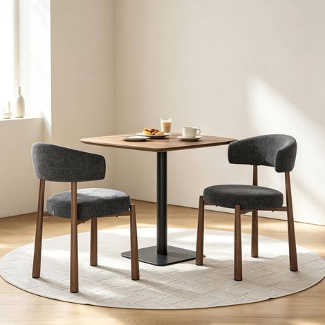 REDOM Set aus 2 Esszimmerstühlen, offene Rückenlehne, Chenille, Metallbeine in Holzoptik, grau (1/5)