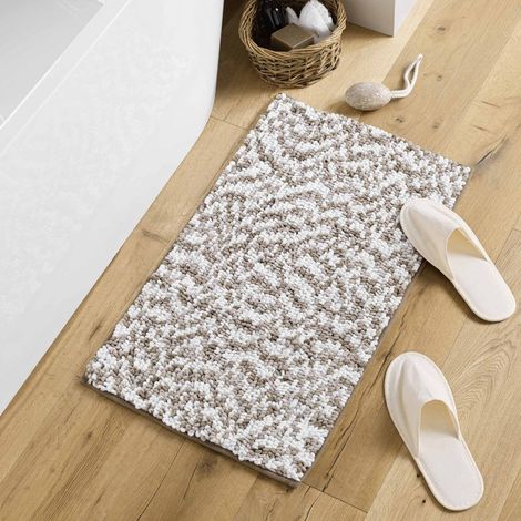 Tapis de bain 45x75 cm microfibre tricolore - Marron (1/5)