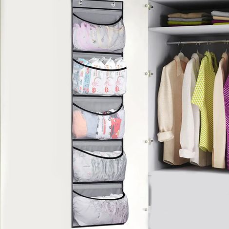 Organisateur de porte à 5 poches avec crochets, rangement suspendu pour placard (1/5)