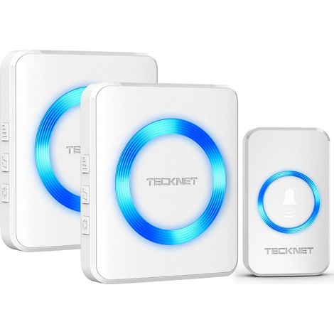 Sonnette sans Fil Exterieur Etanche, IP65 Étanche Carillon 400 Mètres Sonnette Electronique, 60 Mélodies 5-Niveaux LED Bleu, pour Maison, Hôtel, Urgence (1/5)