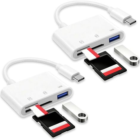 2PCS Lecteur de Carte USB C SD, Lecteur Carte SD, Adaptateur Mémoire USB C avec Double Emplacement TF et Port USB, Lecteur Portable Plug and Play pour Transfert Rapide Photos Vidéos Fichiers (1/5)