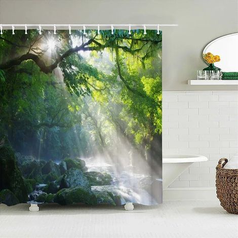 Filiyano-Rideau de douche motif paysage forestier, impression 3D, tissu polyester lavable avec crochets, paravent décoratif pour la maison, L 165 x H