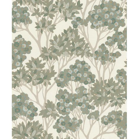Papier peint non tissé motif plantes - Papier peint en vinyle vert pour une ambiance de vie scandinave - Robuste et lavable - 10,05 m x 0,53 m (1/5)