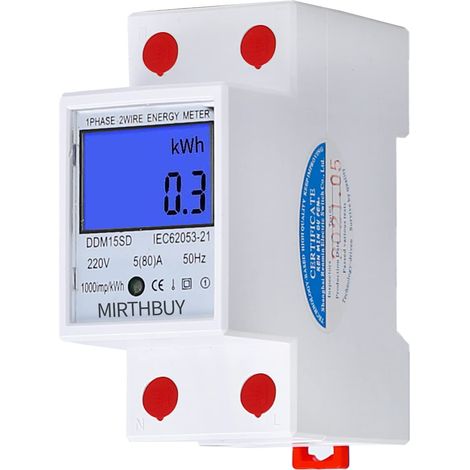 Fondation LCD Compteur Électrique Numérique 5 80A 220V B Compteur de Courant AC Rail Chapeau Compteur de KWh Compteur de Courant Monophasé 2 Pôles 2P Rail DIN (1/5)