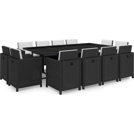 Set di mobili da giardino per esterni 13 pezzi con cuscini resina intrecciata nera 020015783