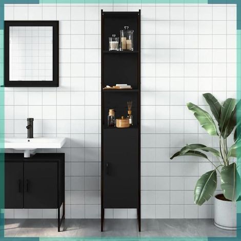 Armoire de salle de bain - 842471 - Noir - Bois d'ingénierie & acier - 33 x 33 x 185,5 cm (1/5)