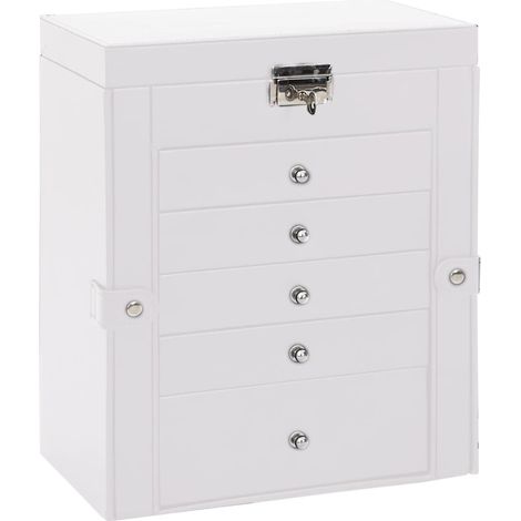Boîte à bijoux 6 niveaux avec miroir verrouillable blanc (1/5)
