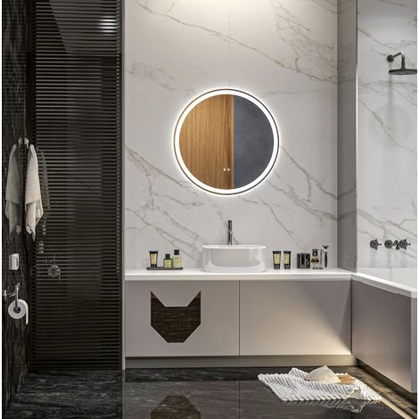 CHICFURN Specchio da bagno LED rotondo Ø 60 cm bianco in alluminio, touch, antiappannamento (1/5)