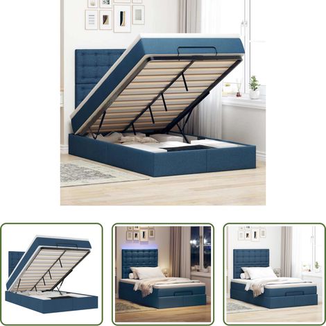 vidaXL LED-Beleuchtung - Ottoman-Bett mit Matratze & LEDs Blau 120x200 cm Stoff (1/5)