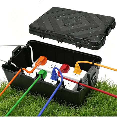 Boîte de dérivation étanche à suspendre - Protection des prises d'extérieur - Protection des prises - Minuterie - Plug - Lumière de vacances - 32 x 21,2 x 13,2 cm - Noir - Taille L (1/5)