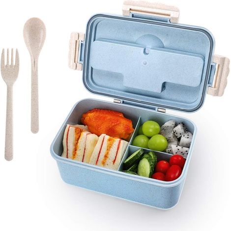 Boite À Repas Bento - 3 Compartiments - 1500 ml - Étanche - Micro-ondes Congélateur Lave-vaisselle - Sans BPA - Avec Cuillère Et Fourchette - 1 Pièce (1/5)
