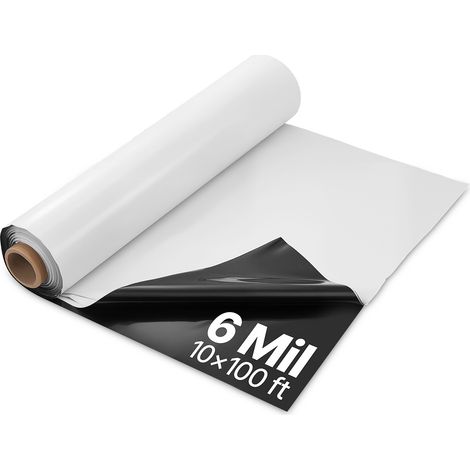VEVOR Rollo de Láminas de Plástico 6 mil 3,05 x 30,48 m Barrera de Vapor para Espacios de Acceso Lámina de Polietileno Resistente para Jardín Suministros de Plástico Agrícola, Blanco y Negro