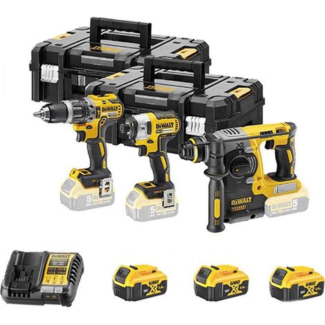 Dewalt – Pack 3 outils électroportatifs 18V – DCK368P3TQW – 3 batteries 5Ah – Perceuse, visseuse à choc, perforateur burineur – Coffret de transport inclus (1/10)