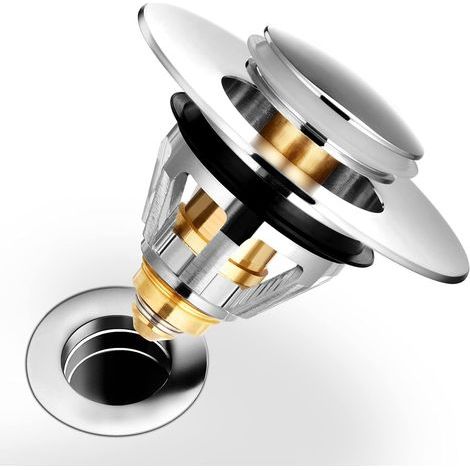 Universal Pop-Up Sink Drain Plug, Anti-Block Drain Filter, Stainless Steel and Pure Copper Bathtub Drain and Stopper, Anti-Odor Hair Filter for Drain Holes (1/5)