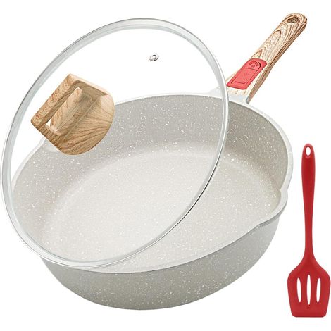 Poêle à Frire 28 cm Antiadhésive avec couvercle, poêle universelle en fonte d'aluminium avec Poignée détachable, Passe au four, Tous Types de Cuisinières (1/5)