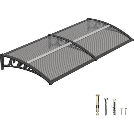 Auvent de Porte d’Entrée 150 × 200 cm, Marquise en Polycarbonate Transparent, Toit de Protection Résistant Contre la Pluie et Les Rayons UV, Gris pour Maison et Entrée (1/5)