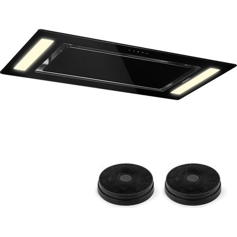 Klarstein – Hotte aspirante décorative 90cm 230W – Débit d'air 620 m³/h – Verre de sécurité noir – 3 vitesses – Éclairage LED 2 x 5W (1/5)