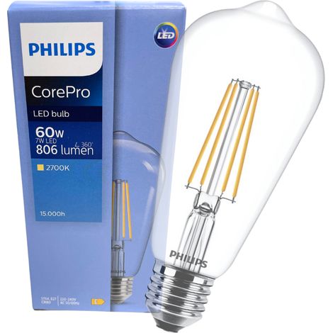 Bombilla LED E27 ST64 7W = 60W 806lm 2700K filamento cálido Philips Pera Decorativa (1/5)
