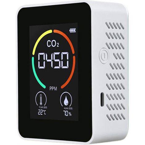 Moniteur CO2 Infrarouge Batterie Rechargeable 1200mAh, Détecteur Portable Dioxyde de Carbone Alerte Visuelle pour (1/5)