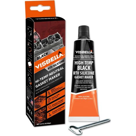 High Temperature Gasket Maker Neutral RTV, Oil and Water, Flexible, Silicone Gasket for Motor Repair 99g (Black) (1/5)