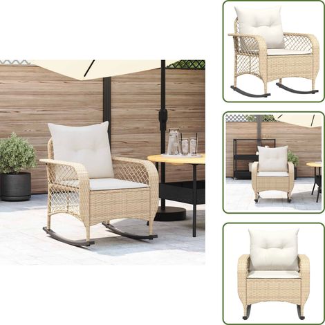 The Living Store Garten-Schaukelstuhl mit Kissen Beige Poly Rattan - Rattan (1/5)