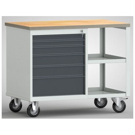 Établi PW 700 l.1000xP620xH805 mm hêtre Multiplex gris clair, RAL 7035 gris anthracite, RAL 7016 6 tiroirs