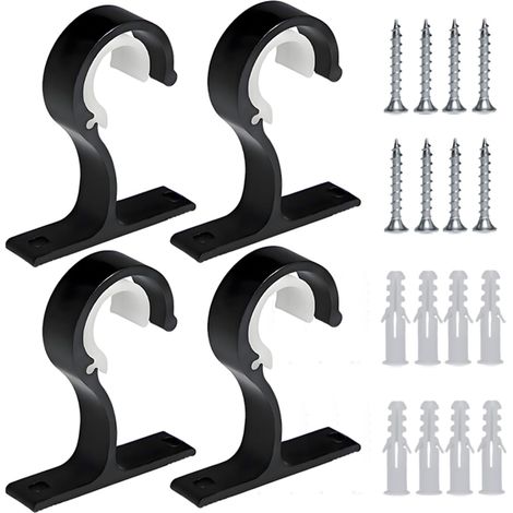 Supports de rideaux réglables, 4 supports de tringle à rideaux de 25 à 28 mm, crochets de draperie avec vis et ancrage mural, support de tringle de suspension en alliage d'aluminium (noir) (1/5)