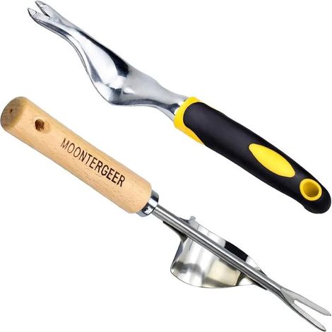 2pcs Désherbeur Manuel en Acier Inoxydable, Outil Gouge de Désherbage en Poignée Bois Outil De Jardinage Désherbeurs Pissenlit (1/4)
