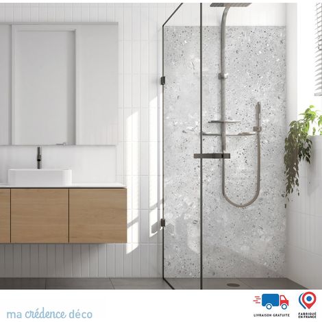 Panneau de douche : Terrazzo di Baggio - Couleur Gris platine - Alu composite - 100 - 245 (1/3)