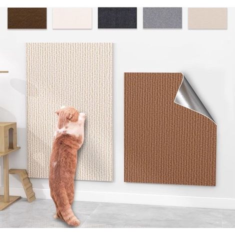 Alfombrilla rascadora autoadhesiva para gatos，protector de muebles antiarañazos recortable para paredes y sofás (marrón oscuro，30 x 50 cm) (1/5)