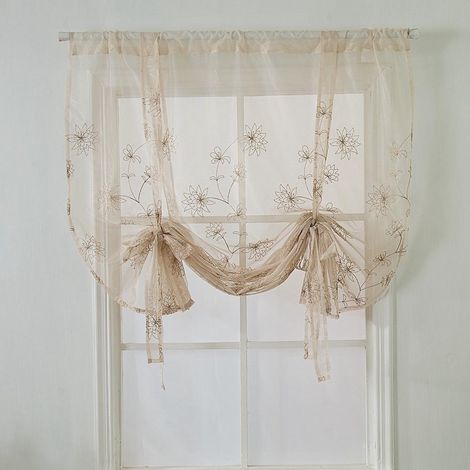 Rideau court brodé - Motif floral - Filtrage de la lumière - 1 pièce - Pour chambre salon cuisine (1/5)