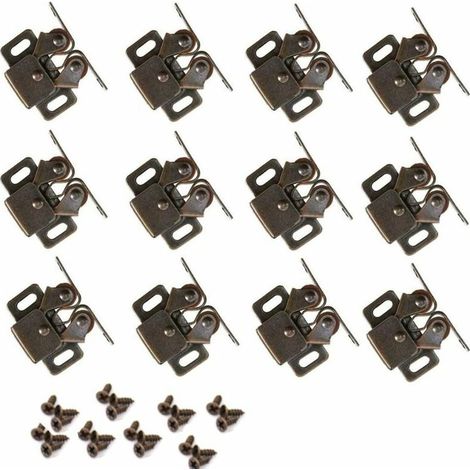 Lot de 12 Loqueteau d'Armoire à Double Rouleaux Fermetures Loquets pour Portes Laiton Poli Fermoire pour Portes Ferme-Portes pour Portes Placards Tiroirs Armoire - Bronzé (1/5)