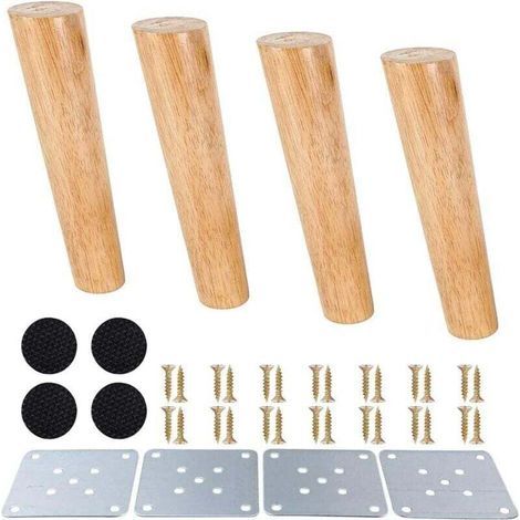 Pieds de meuble chêne massif 4pcs (20cm incliné) - Coniques avec accessoires universels - Pour canapé/lit/armoire - Durables et stylés - Propriétaires et décorateurs (1/4)