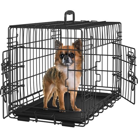 Homevive Jaula para Perros 61,5×41,5×47 cm Doble Puerta con Separador Transportin Perro de Viaje Jaula Metálica Plegable con Bandeja Extraíble para Interior Exterior Negro (1/5)
