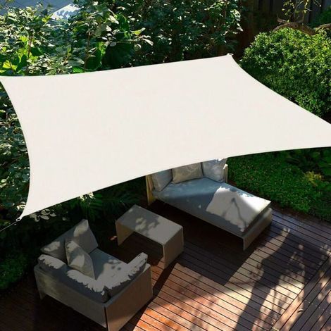 Voile d'ombrage d'extérieur rectangulaire à quatre coins en tissu Oxford, pare-soleil en toile, filet de protection solaire pour jardin, terrasse, balcon, parc carré, garage, blanc cassé 2 x 3 m (1/5)