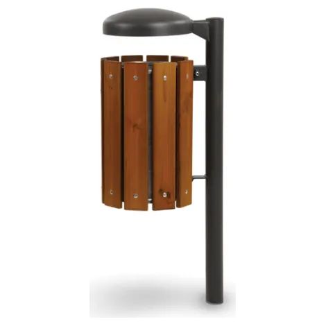 Cestino Fiuggi 609 Giochipark acciaio zincato 28L &Oslash31x48h con tettuccio e legno - Filo pavimento