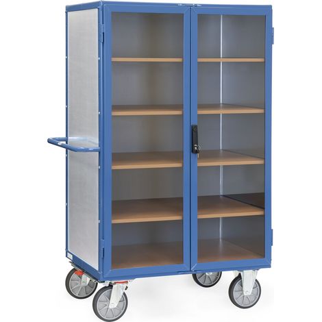 Fetra Kastenwagen 750 kg Tragkraft aus verzinktem Stahlblech, Flügeltür mit transparenter Füllung, verschließbar 1000x680mm (1/3)