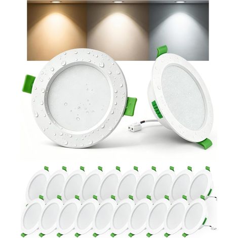 Lot de 20 Spot LED Encastrables 68mm 5W 220V, 3 Températures de Couleur Réglables, Blanc Chaud 2700K / Neutre 4000K / Froid 6000K, Spots de Plafond IP44 Étanche pour Salle de Bain Salon Cuisine (1/5)